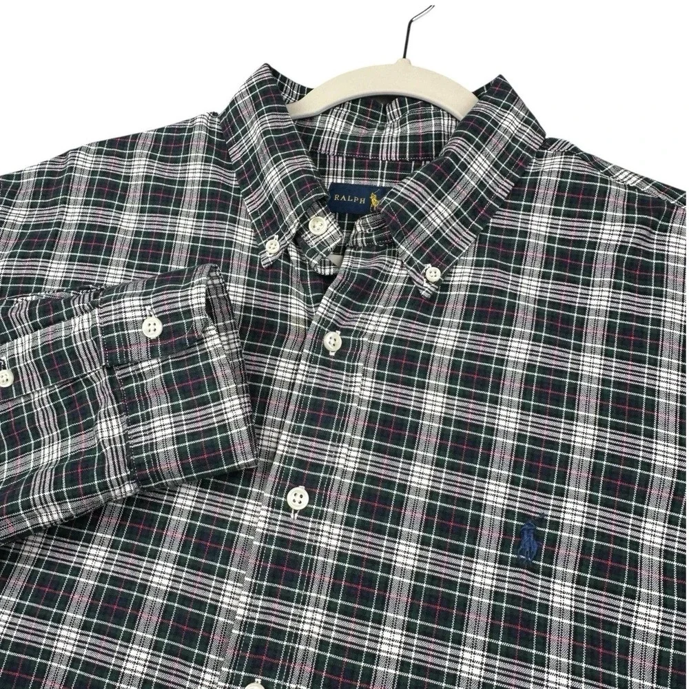 Polo Ralph Lauren Shirt Men XL Green White Black Red Tartan Plaid Classic Preppy